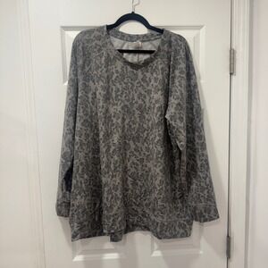 LIVI Active Leopard Print Raglan Sweatshirt Women Plus 22 24 Gray 3X Crewneck